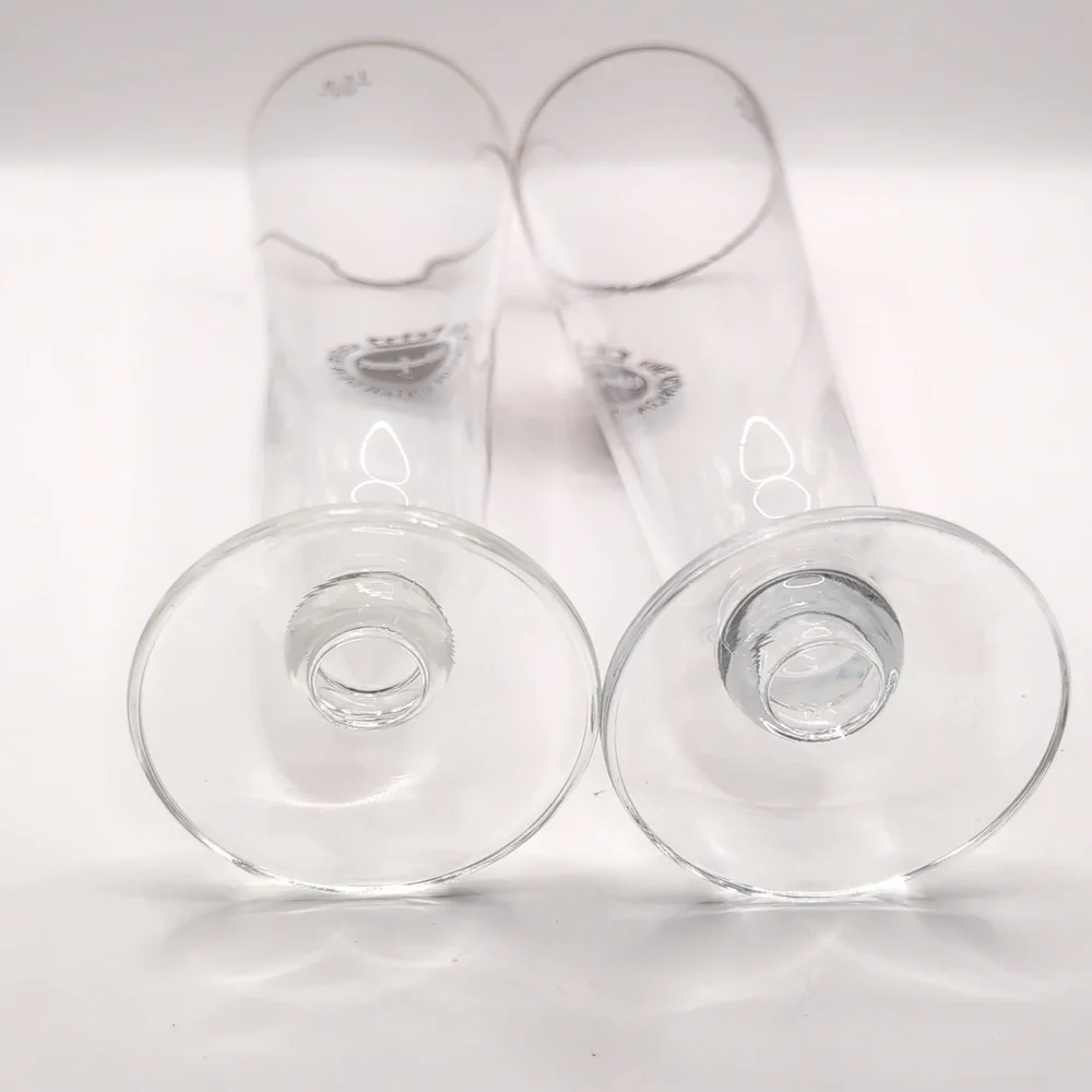 Two Crystal Warsteiner German Footed Beer Glasses with Gold Rim .3L Vintage